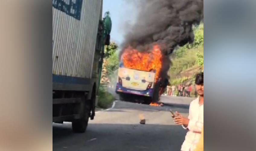 Odisha News:Passenger-Bus-Catches-Fire-at-Salur-Ghat-Passengers-Evacuated-Safely